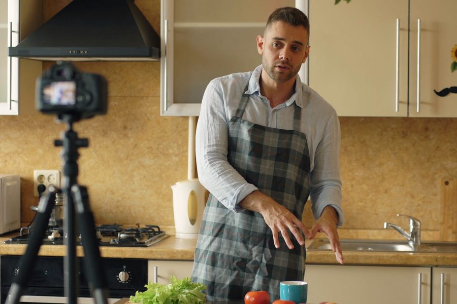 A teacher filming a lesson to camera